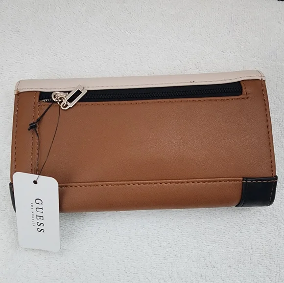 GUESS Shawna Slim Clutch Wallet, Cognac slip pockets, 12 card slots and ID windo - Picture 2 of 8